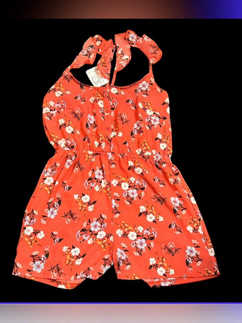 Girls' Orange Floral Halter Romper - Unknown Brand
